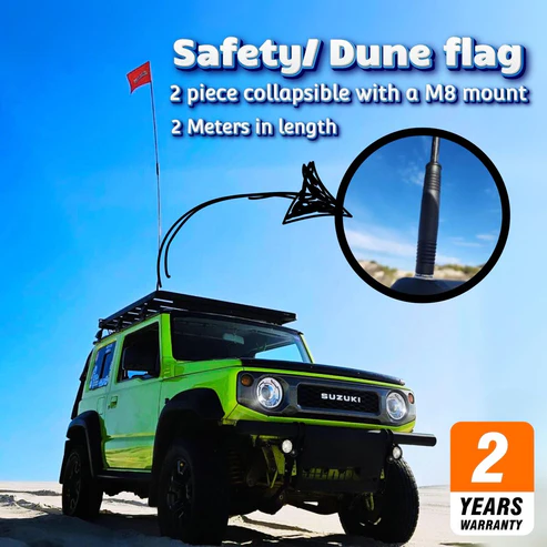 4x4 dune safety flag mounted on Suzuki offroad vehicle – 2-piece kit with M8 bolt
