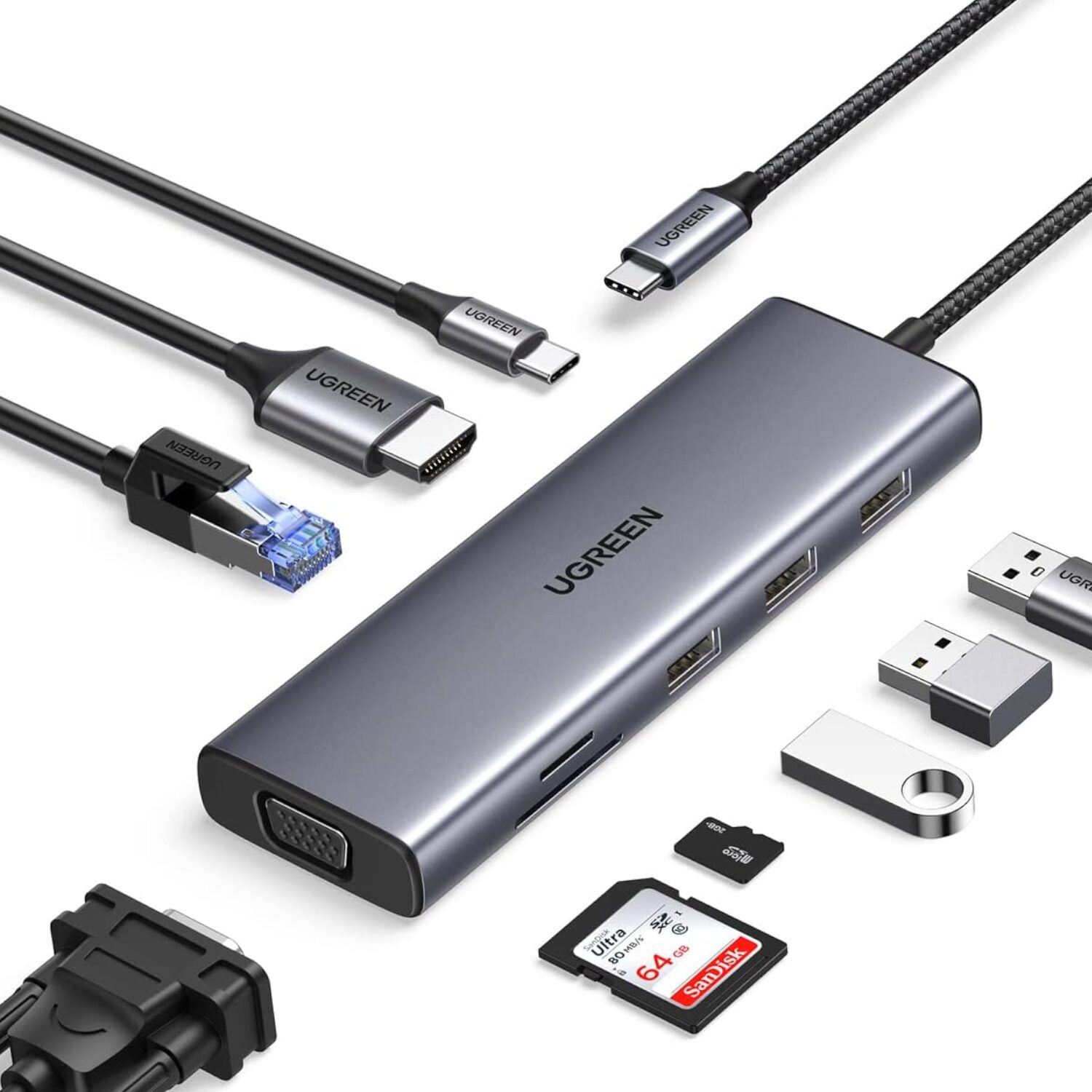 UGREEN 9-in-1 Type-C Hub | HDMI | VGA | LAN | SD/TF | 100W PD | USB3.0 - Image 2