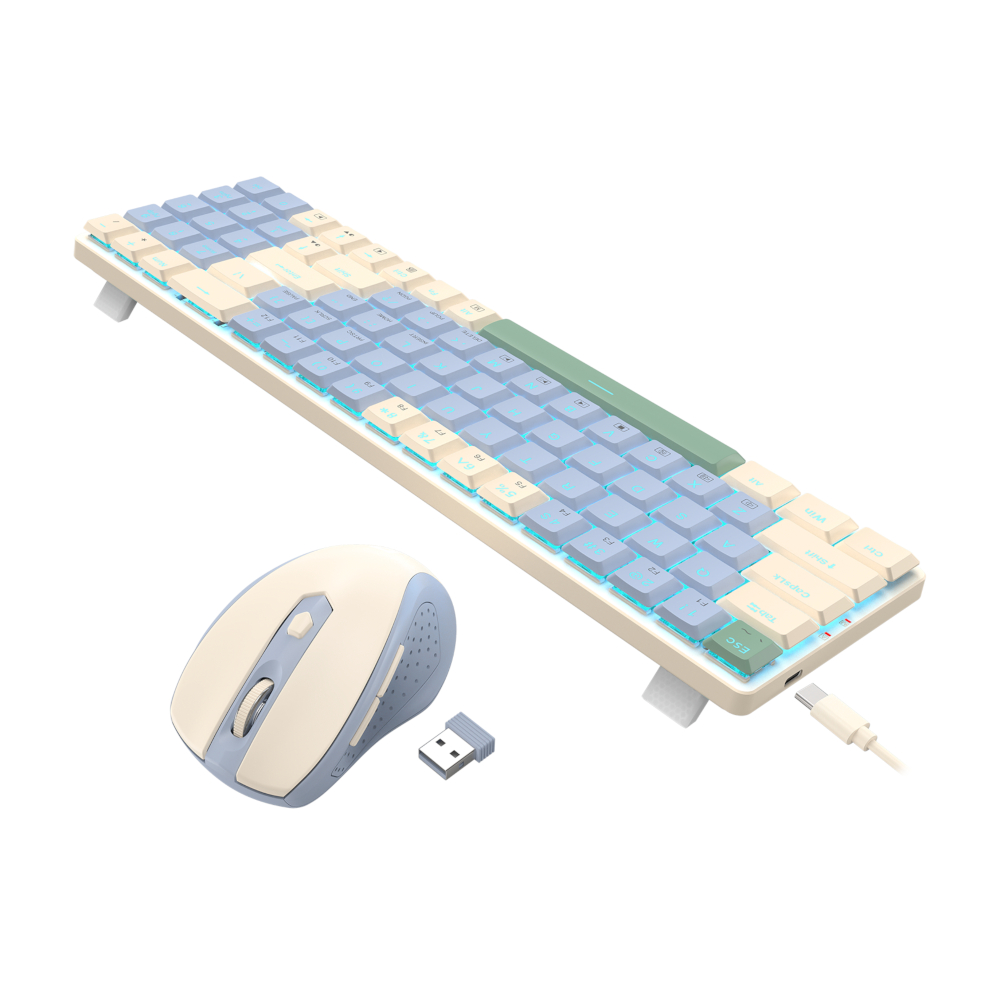 Redragon BS8772 Wireless Keyboard and Mouse Combo - Cream/Blue - Image 4
