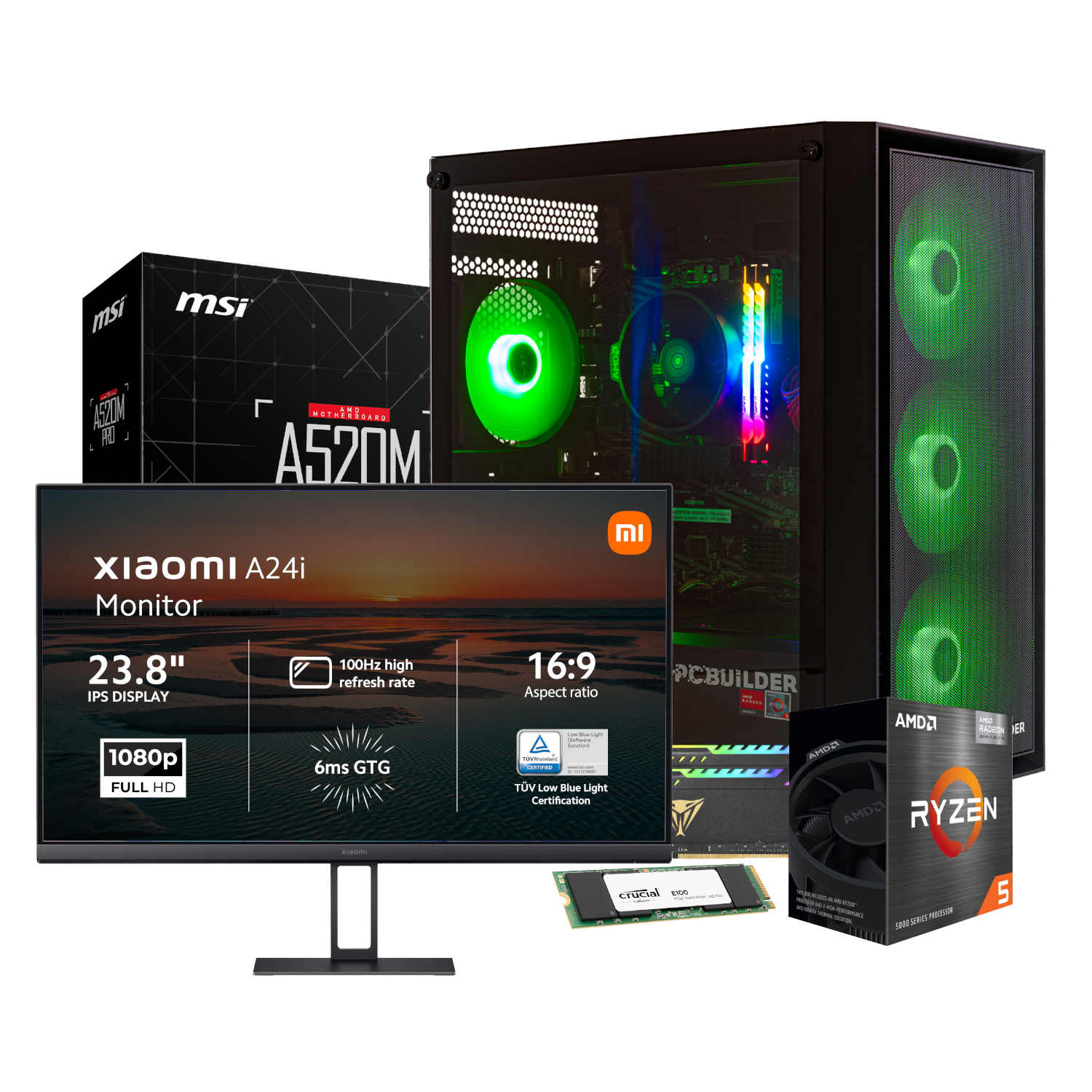 PCBuilder Ryzen 5 5600GT DEFENDER Windows 11 Gaming PC + Monitor Bundle - Image 2