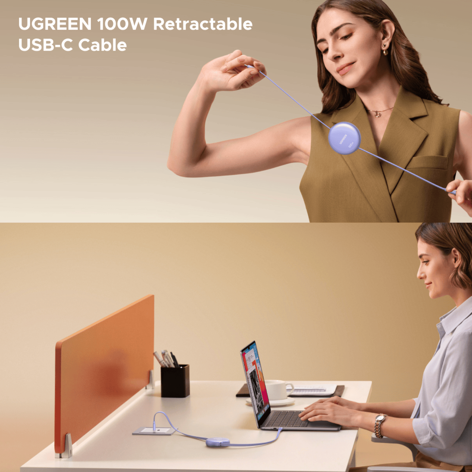 UGREEN 100W Fast Charging Retractable USB Type-C Cable 1M - Purple - Image 4