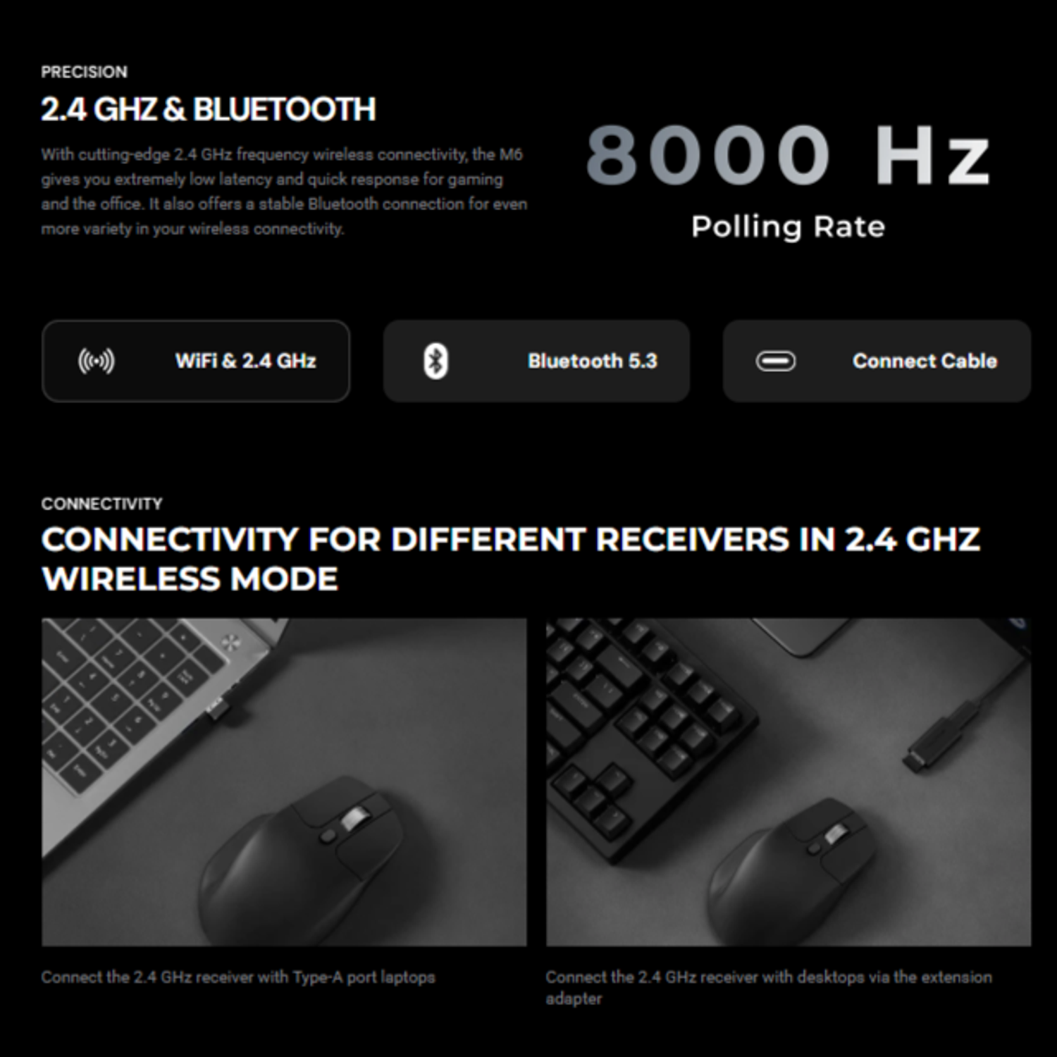 Keychron M6S-B72 1K Wireless Mouse (BT/2.4GHz/Wired) - Black - Image 8
